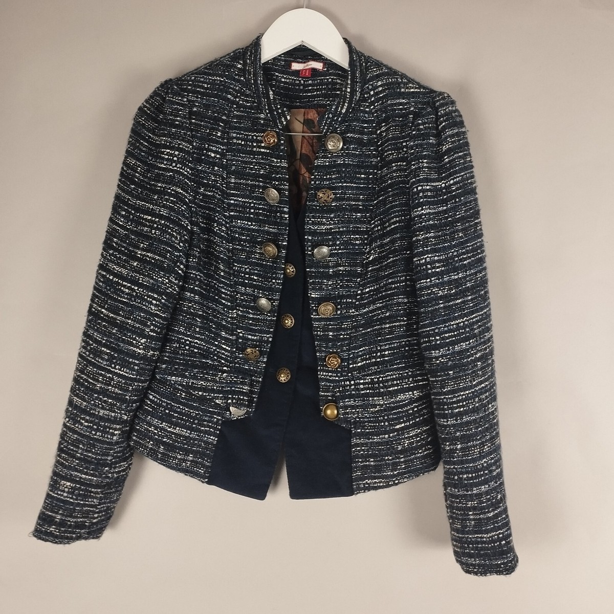 Joe Browns Jacket Womens 10 Blazer Navy Tweed Boucle Military