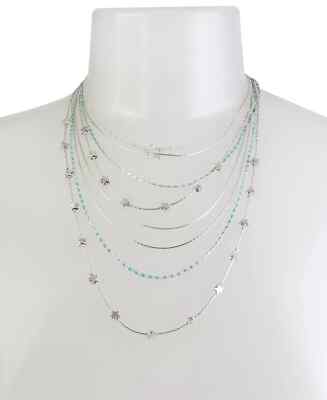 BCBGENERATION Silver-Tone Star & Stone Multi-Row Statement Necklace, 19'' + 3'' ex