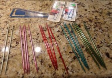 Lot of 18 Aluminum Needles Plus 2 New Stitch Holders  Stitch Measure VGC 