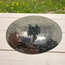 Vintage 1980's Etched Oval with Saddle Silver Tone Belt Buckle Cowgirl Western