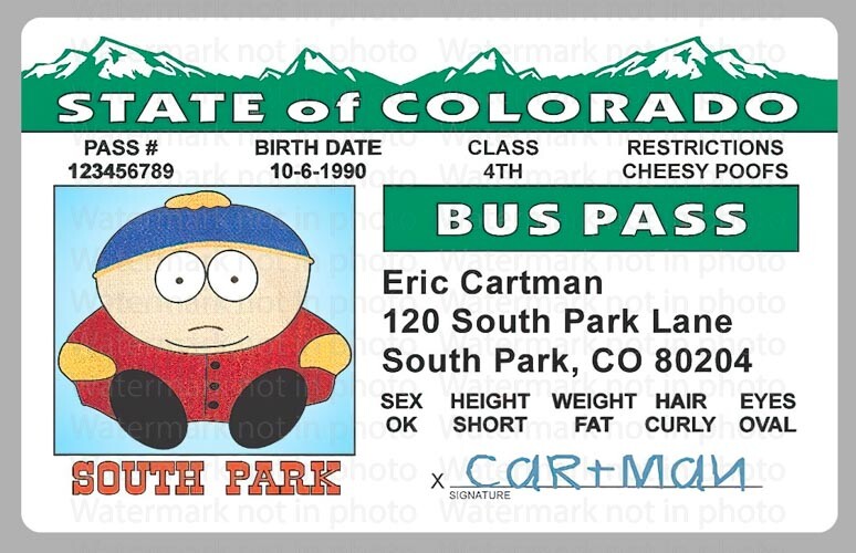 South Park Eric Cartman License Card Novelty ID License