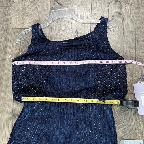 JS Collections NWT Boat Neck Beaded Blouson Gown Dress in Navy Size 8 MSRP $348 - Picture 2 of 12