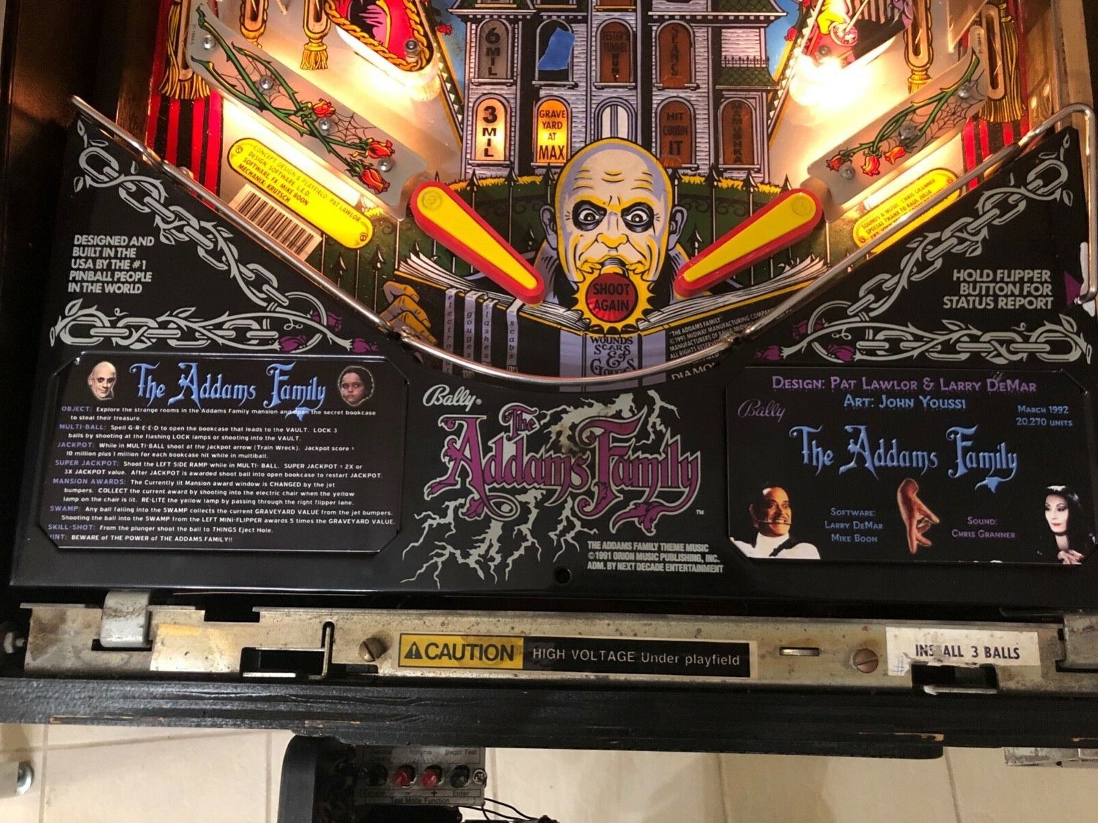 The Addams Family pinball insert for game objective and pricing 