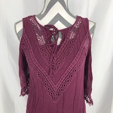 Maurices Plum Purple Crochet Lace Cold Shoulder Lined Boho Dress Small