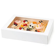 10pcs 19x14x4in White Bakery Boxes Half Sheet Cake Boxes with Window Large Tr...