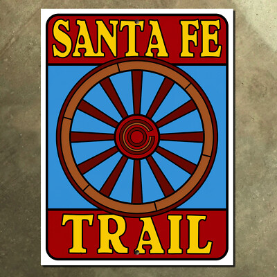 New Mexico Santa Fe Trail wagon wheel highway route marker road sign 15x20