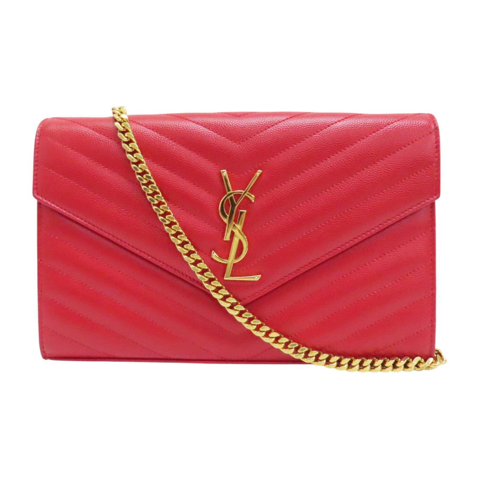 SAINT LAURENT Cassandre portafoglio su catena borsa a tracolla pelle di vitello rosso 377828