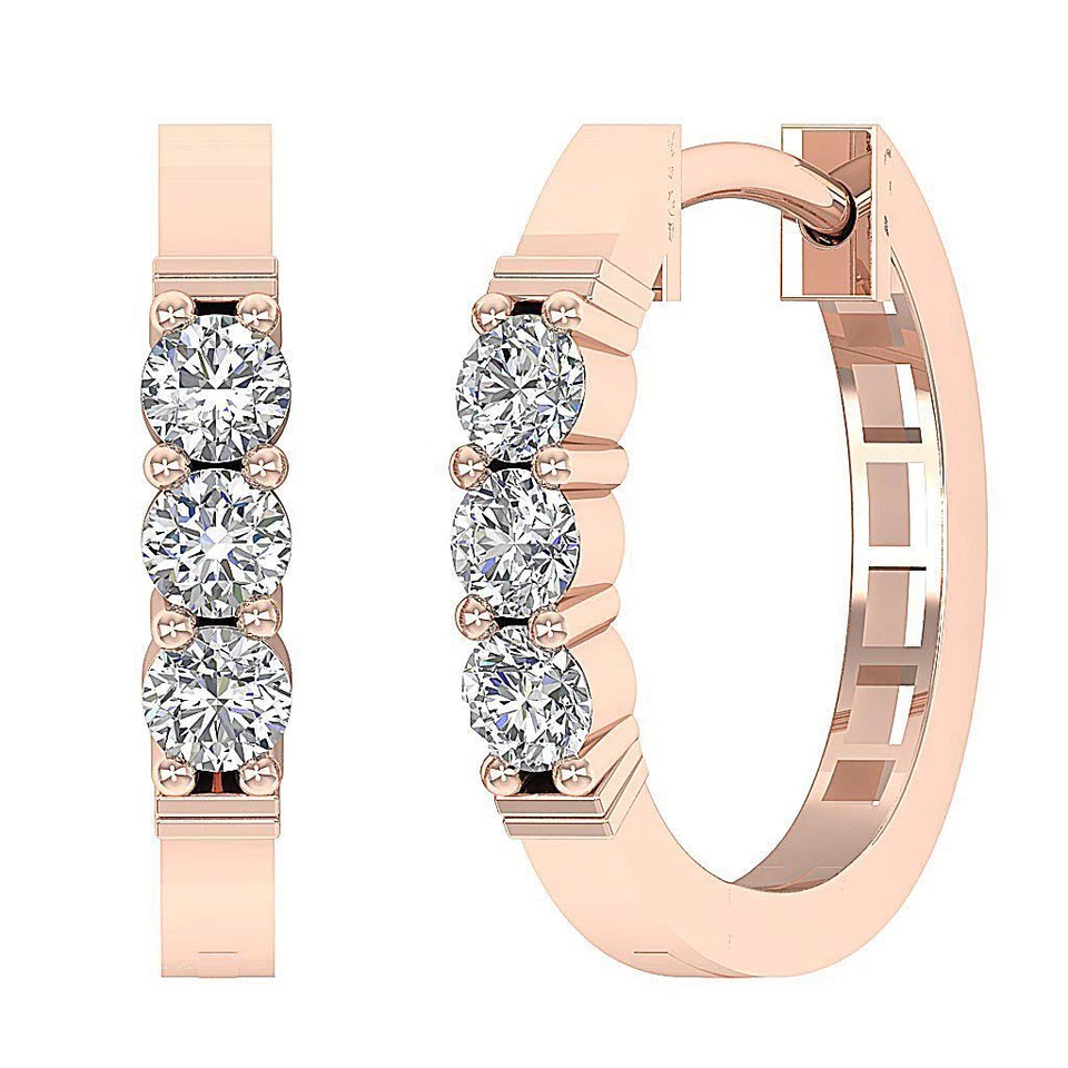 VS F 0.50 Ct Lab Grown Round Diamond Hoops Earrings 10K Two-Tone Gold Prong Set - Image 4 of 4