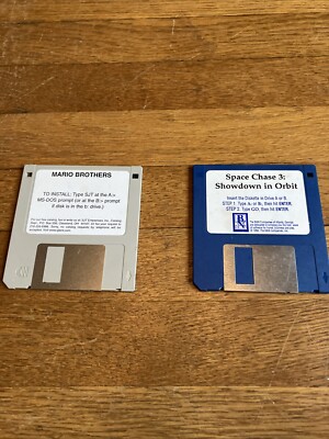 Mario Brothers and Space Chase 3 MS-DOS Floppy Disks Nintendo Super Video Game