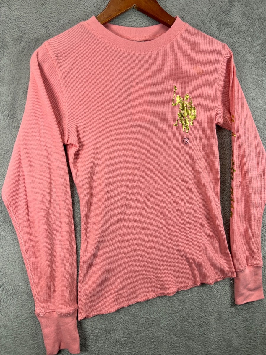 US POLO ASSN Womens Small Tops NWOT Pink Thermal Long Sleeve Gold