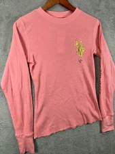 US POLO ASSN Womens Small Tops NWOT Pink Thermal Long Sleeve Gold Logo Waffle