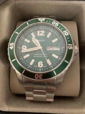 Fossil Hulk Diver FS5690 FB-02 Green Three-Hand Date Stainless Steel Men's  Watch 796483490772 | eBay