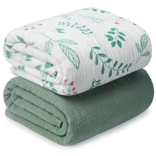 Muslin Swaddle Blankets for Newborn, 2 Pack Breathable Soft Receiving Blanket...
