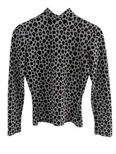 Cache Lace Leopard Print Long Sleeve Top Black Silver Small