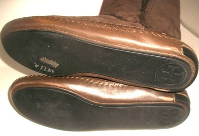 Tory Burch MidCalf BrownSuede Moccasin Boots Lined w Auth