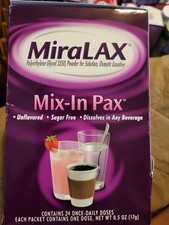 MiraLAX Laxative Powder Mix-in Pax - 24 Packet Travel Size Softens Exp 05/27 New