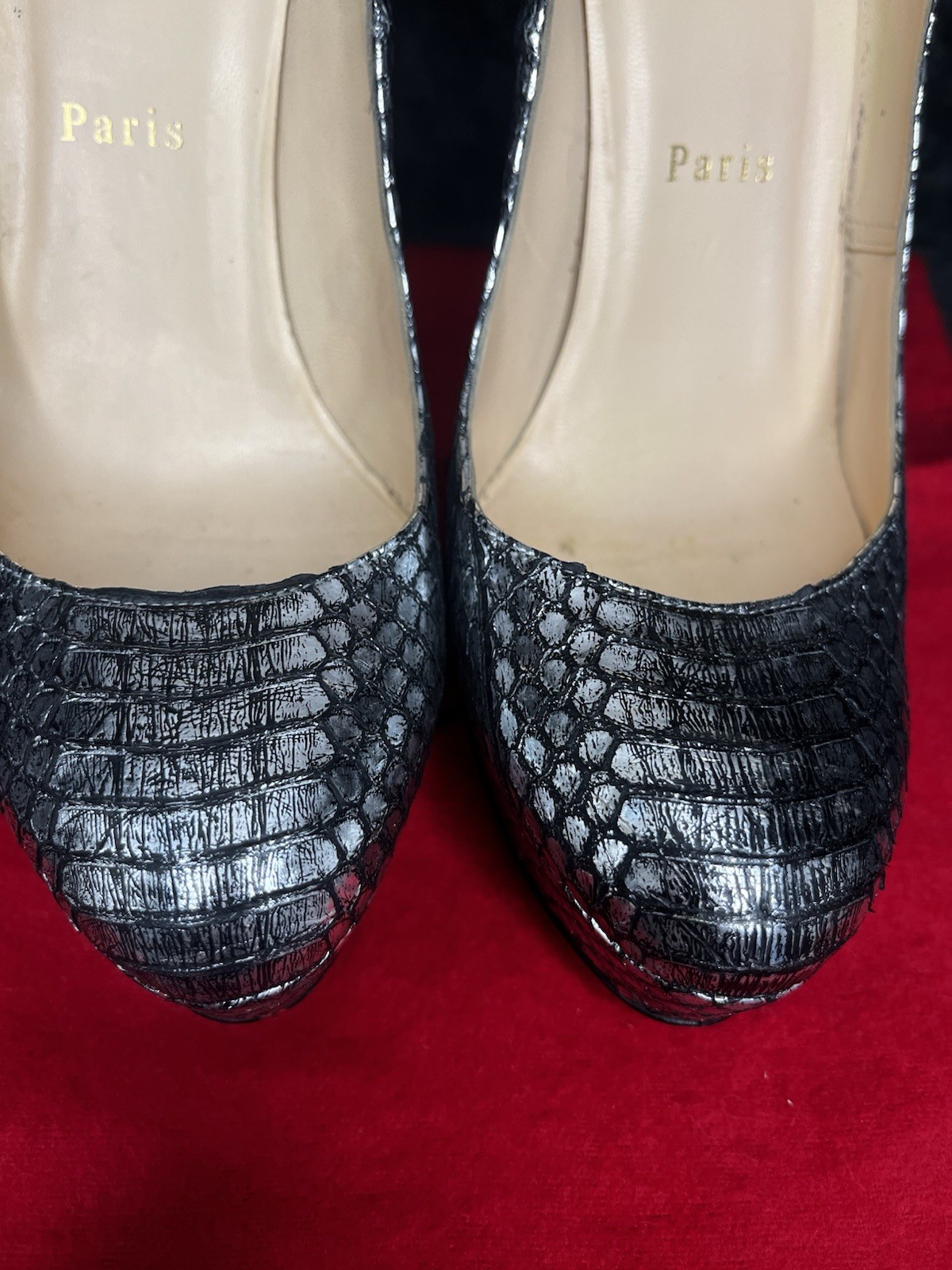 Christian Louboutin Python Silver Platform Pumps … - image 6