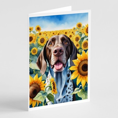 Caroline's Treasures German Shorthaired Pointer Sunflowers Greeting Cards Pk 8