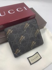Gucci GG Check Tiger Wallet Bifold Black Leather Unisex With Box Made in Italy