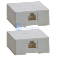 2x Surface Mount Box Phone Keystone Single 1 Port Jack Ethernet 6P6C White