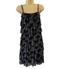 Express Paisley Print Knit Tiered Dress Woman Size Medium Flapper Ruffle Retro