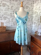 Vintage Y2K Secret Treasures Blue Floral Short Nightgown: Sheer, Lace, Whimsical