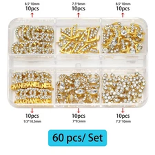 Nail Art 30/60 Pcs 3D Luxury Metal Decorations Rhinestones Pearl