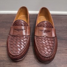 Footjoy Loafer Men’s 9D Brown Leather Hand Sewn Woven Made In The USA Vintage