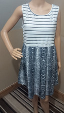 Sales White Black Stripes Snake Skin Printed Sleeveless Skater Dress Size 10/12
