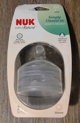 2pk Nuk Simply Natural Nipples 0+M Slow Flow, BPA Free-Anti Colic-Multi Hole
