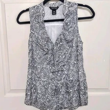 Womens XXS White House Black Market Paisley Sleeveless Floral Baby Doll Top