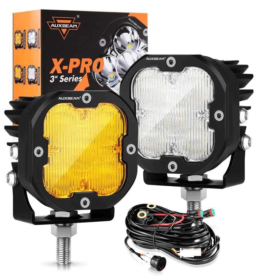 2 светодиодных прожектора Auxbeam 3 дюйма 9600 лм белые и желтые для Acura MDX - Изображение 2 из 4
