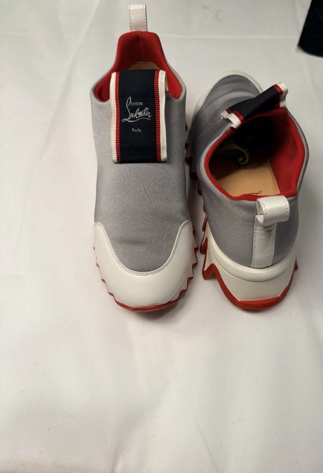 CRISTIAN LOUBOUTIN SILVER SOCK SNEAKERS 37 1/2 US 7 WOMEN - Image 2 of 4