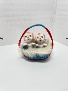 Depression Era: Two Porcelain Puppies in a basket