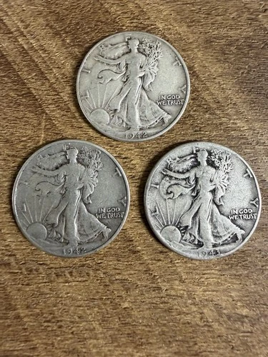 3 Walking Liberty 90% SILVER Half Dollar Coin 1942,1942,1943 1.08 Troy Oz SILVER