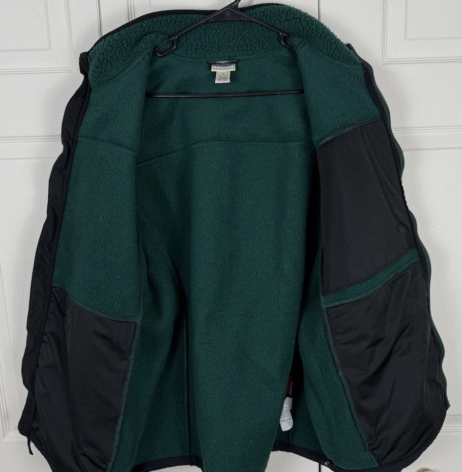 LL Bean  Mountain Classic Fleece Jacket Mens XL Tall Green Black Sherpa Full Zip - Image 4 of 4
