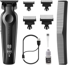 KEMEI Hair Trimmer for Men, Zero Gapped Cordless T-Blade Beard Clipper, LED Disp