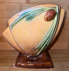 Roseville Pottery MCM WINCRAFT 272-6 Chartreuse  Pine Cone Fan Vase 1948 Read
