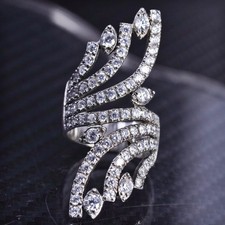 Size 7, vintage sterling silver 925 statement wavy ring with cluster cz