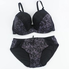 Push Up Underwire Lingerie Set Bra Brief Floral Lace Bow Support Fit 2PCS
