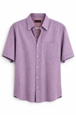 Bugatchi Mens M Purple Check Button Down Shirt Short Sleeve Tailored Fit