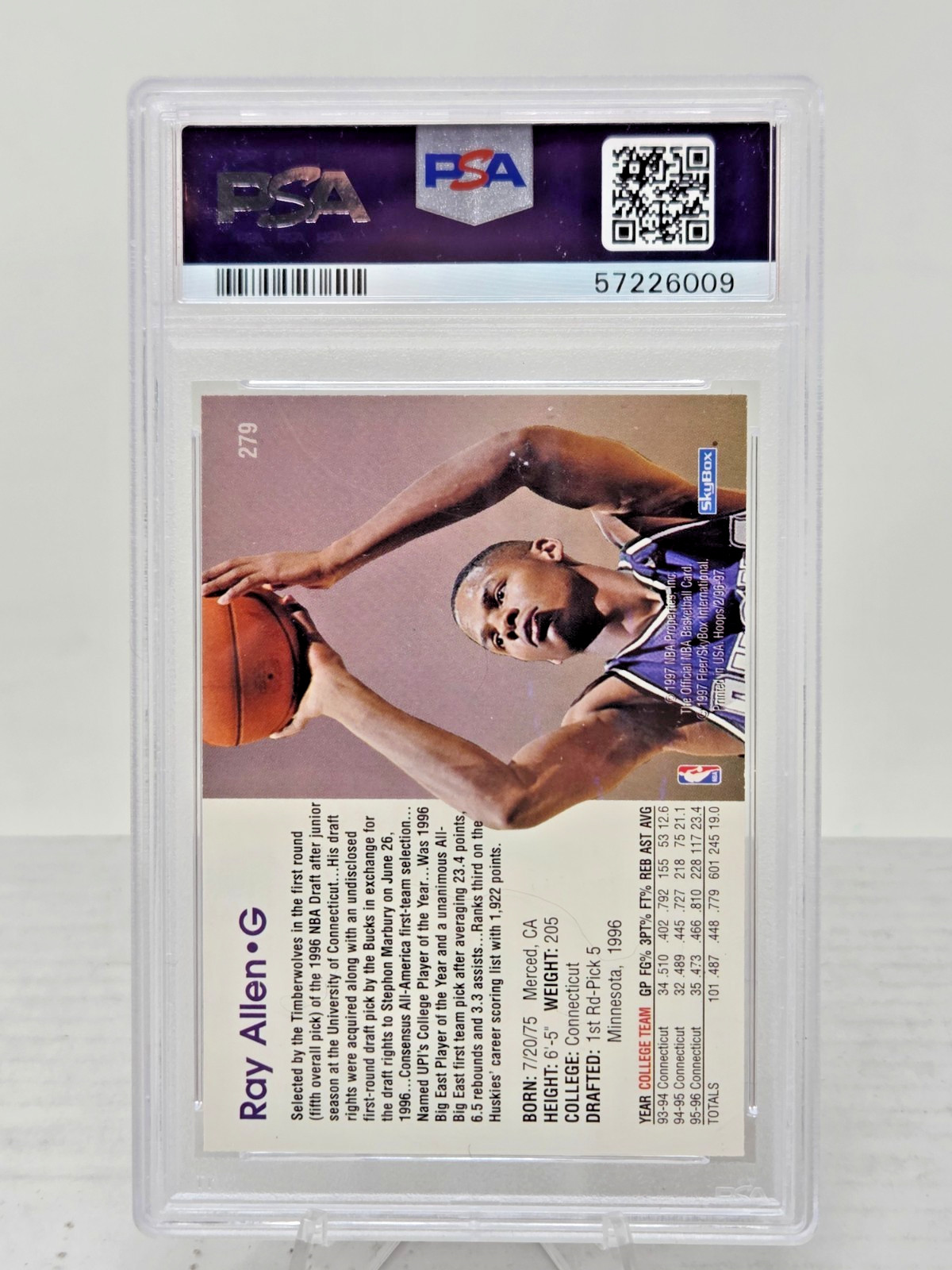 1996 NBA Hoops RAY ALLEN Basketball Card PSA 10 GEM MINT Pop 160 view 2