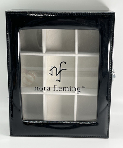 Nora Fleming Hinged Display Case 9 Slot Mini Storage Box Black Vinyl 8.5 x 10.5"