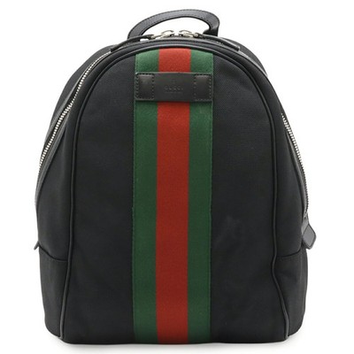 GUCCI Sherry Line Backpack, Techno Canvas and Leather, Black, Gree