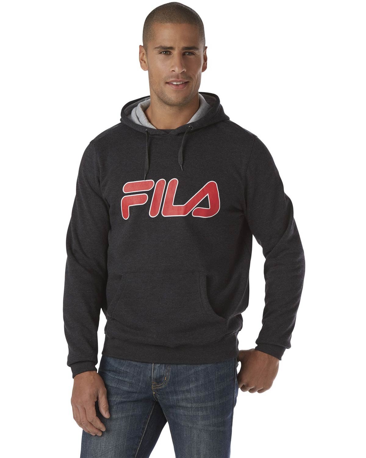 Fila Mens Contrast Logo Pullover Hoodie Medium Charcoal