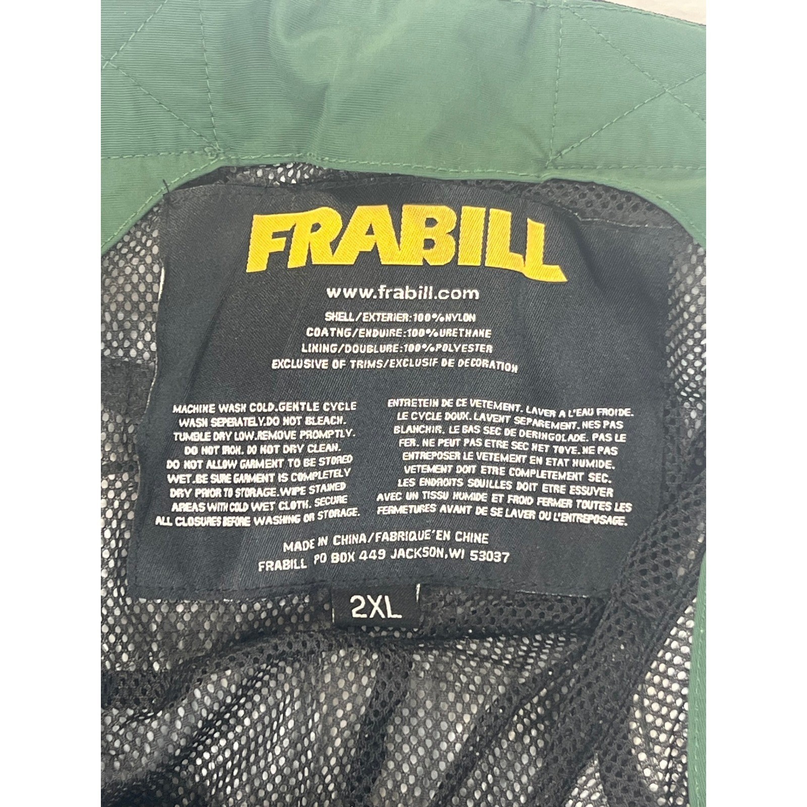 Frabill FXE Green Black Fishing Water Rescue Outdoor Camping Overalls Bibs 2XL