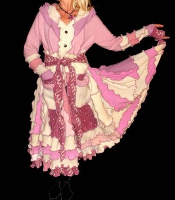 Katwise Inspired Upcycled Long Pointed Pixie Fairy Hooded Sweater Coat L/XXXL