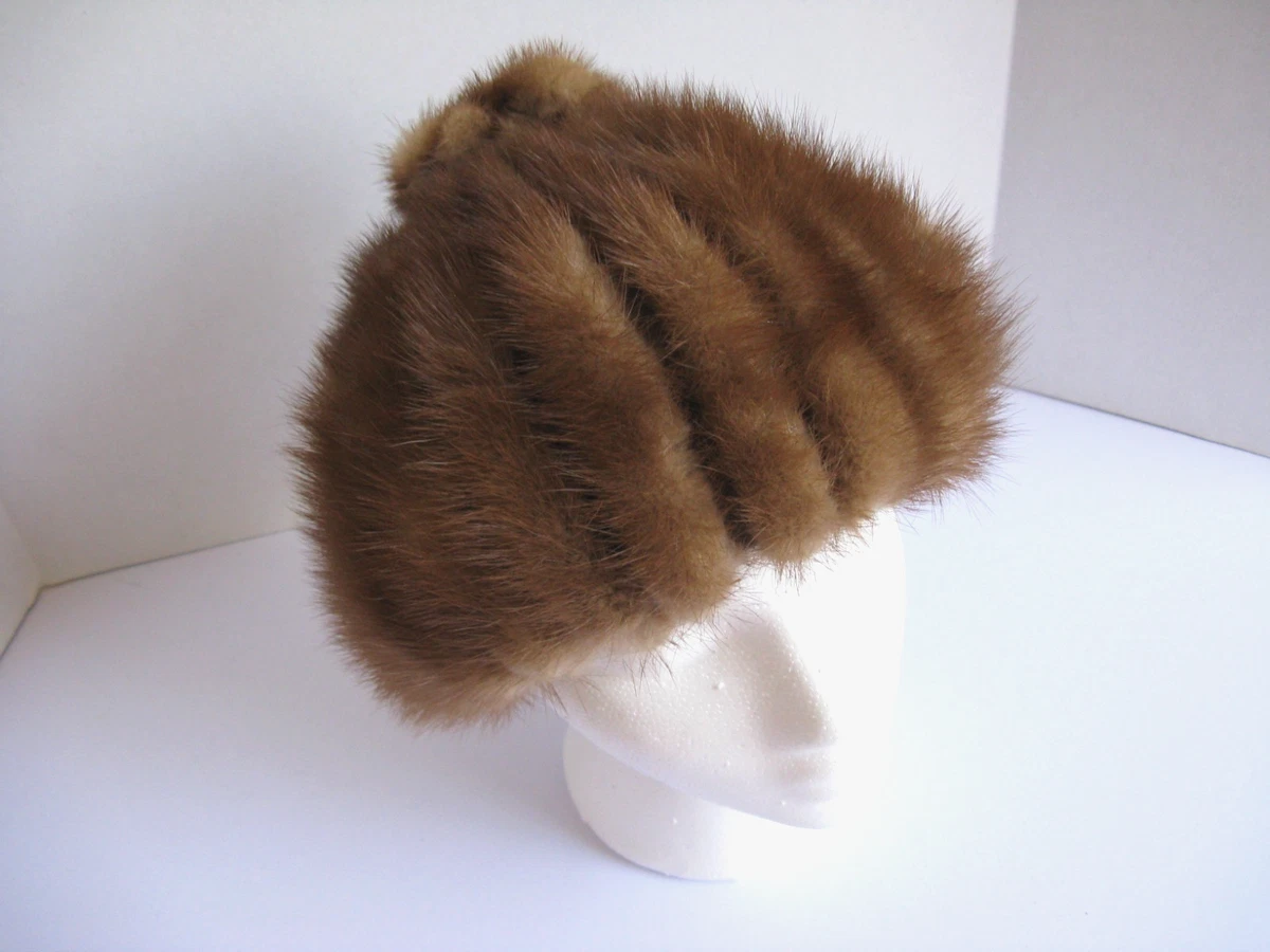 Vintage Lora Brown Beanie Handmade Brown Faux Fur Ushanka Hat, Vintage Cossack Style  main image 2