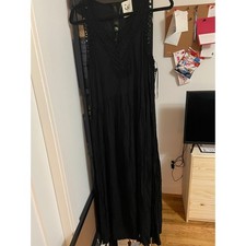 Black Maxi Dress Mermaid Starfish Lace Trim Boho Vacation