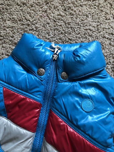 Diesel Kids Puffer Vest Size M (7) Red Blue Teal Roll Up Hood - Picture 3 of 6